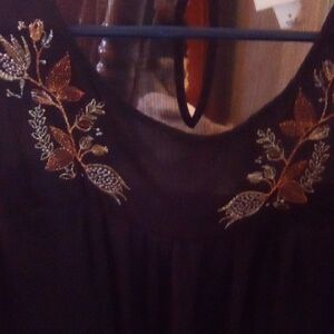 Ava & Viv Black Top with Gold and Brown Embroidery